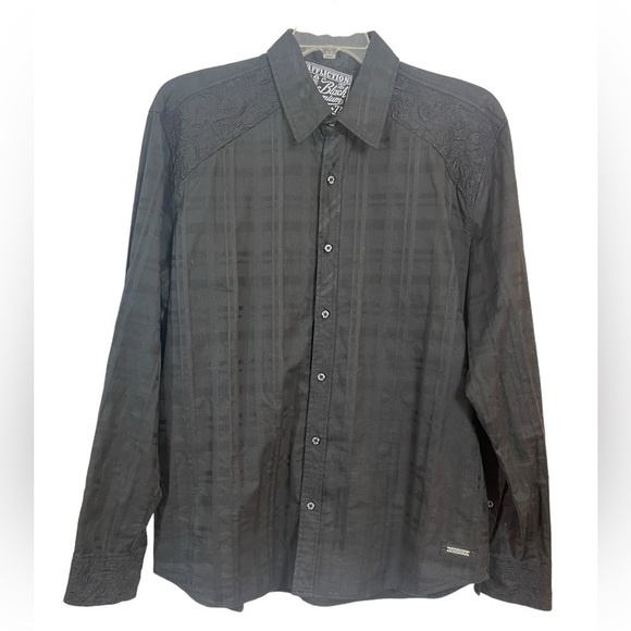 Affliction Embroidered cross long sleeve black dress shirt. Size XL - Picture 5 of 11